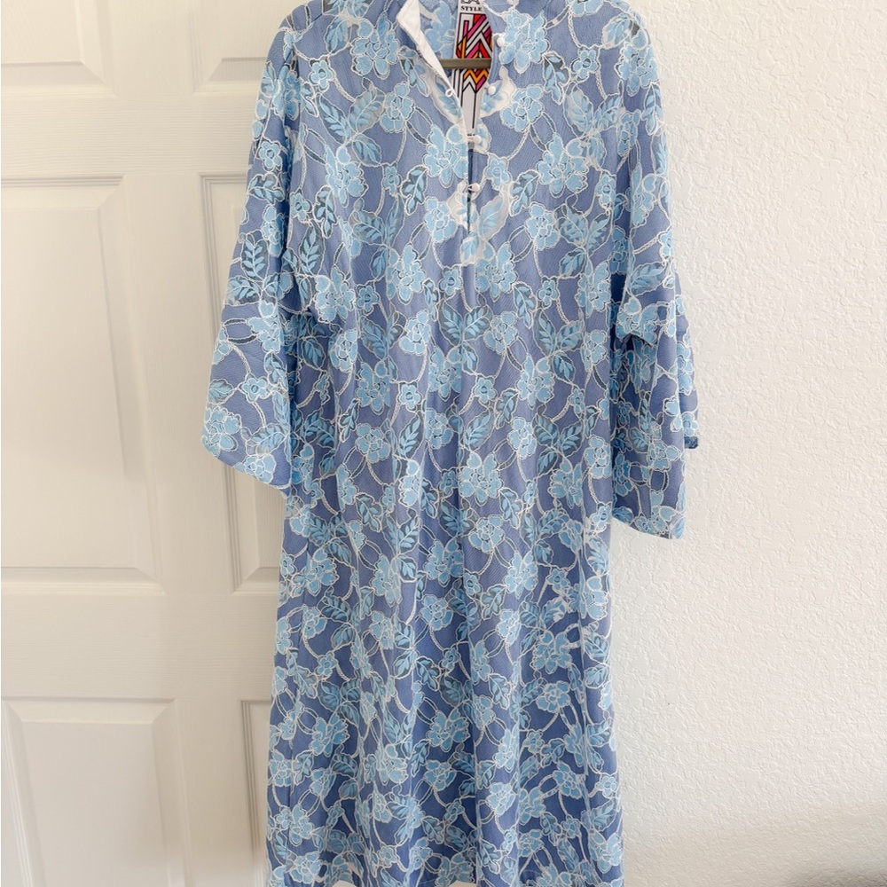 La Vie Style House Light Blue Floral Maxi Dress Caftan